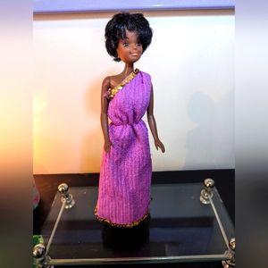 Barbie Clone in Purple Dress Short Black Hair Dark Complexion Brown Eyes